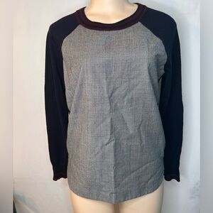 J. Crew Glen Navy and Burgundy Women’s Sweater Plaid Panel Front Merino Wool S